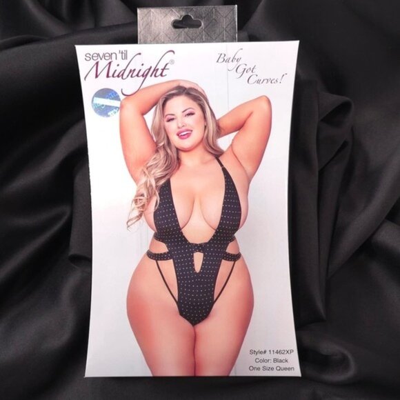 NWB Seven 'til Midnight Plus Queen Gold Metallic‎ Studded Teddy Black 11462XP - Picture 3 of 6